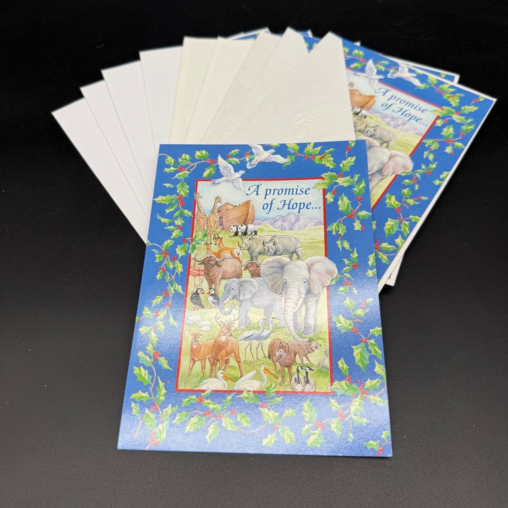 Vintage Religious Christmas‎ Cards Lot of 9 Noah's Ark Peace Animals Scripture